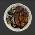 Delicious Assorted Food Platter with Sushi Rolls Grilled Meat and Purple Rice