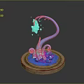 Blue Curved Decorative Plant Sculpture Featuring Brown Base and Luminous Fragments