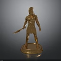Golden Ancient Warrior Statue With Spear Armor And Decorative Base