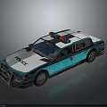 Blue And White Police Car With Red Blue Lights And Sleek Body Design Vehicle