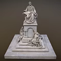 Detailed Monumental Stone Statue With Seated Figure And Flanking Pedestal Figures