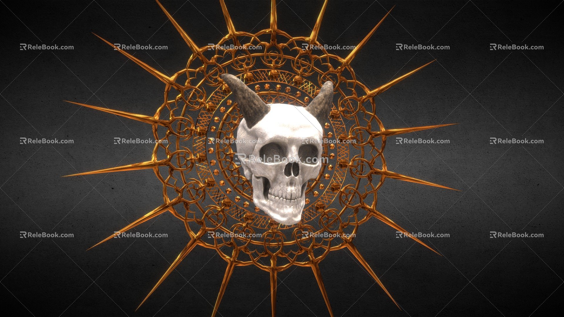 Modern Skull Monster Skull with Golden Background 3d model