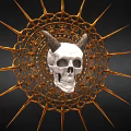 Medical Skull Anatomical Model With Golden Decorative Spiked Frame And Black Background