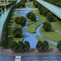 Tranquil Garden Landscape With Winding Stream Green Trees And Lush Grass Areas
