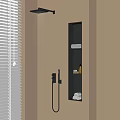 Contemporary Shower Head Spraying Water In Bathroom With Recessed Niche For Towels And Toiletries