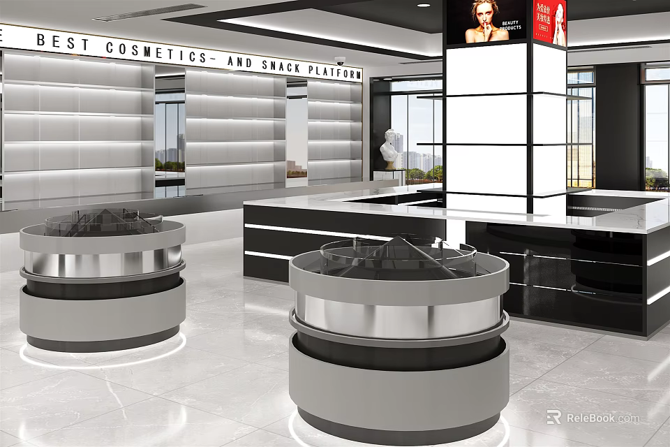 Modern Cosmetics Skincare Store With Open Space And Stylish Display Counters 3d model 