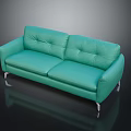 Stylish Turquoise Leather Two Seater Sofa With Tufted Backrest And Metal Legs