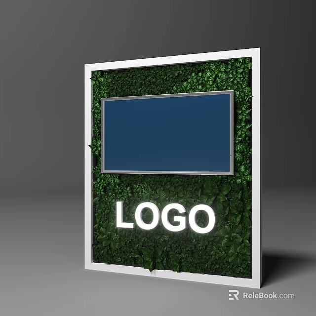Green Plant Background Wall With Blue Screen And White Logo 3d model 