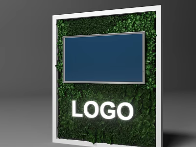 Green Plant Background Wall With Blue Screen And White Logo 3d model