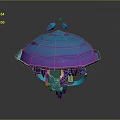 3D Scene Component Featuring Blue Purple Gradient Top And Intricate Base Structure