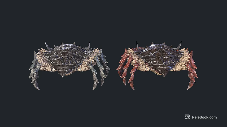 Unique Gray And Red Reptile Creatures With Textured Shells And Spiked Legs 3d model 