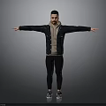 Man Standing With Arms Outstretched Wearing Black Jacket Hoodie Black Pants And Sneakers