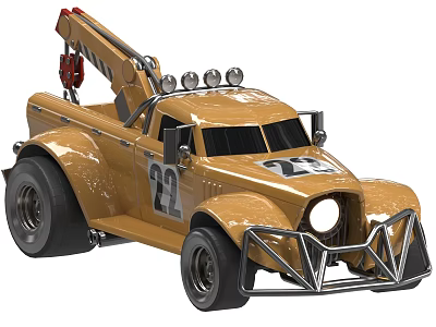 Yellow Vintage Modified Tow Truck with Number 22 and Metal Front Guard 3d model