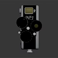 Vintage Digital Camera With Three Lenses And Black Silver Design On Reflective Surface 3d model