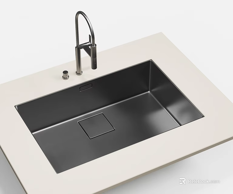 Modern Stainless Steel Kitchen Sink With Faucet On Light Colored Countertop 3d model 