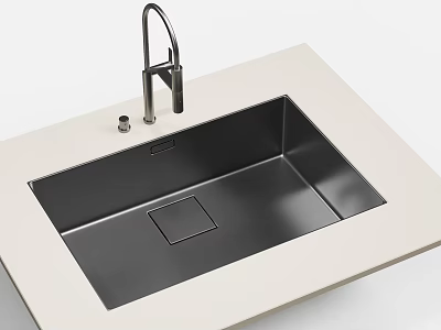 Modern Stainless Steel Kitchen Sink With Faucet On Light Colored Countertop 3d model