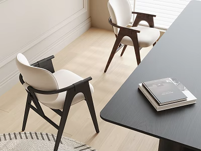 Modern Minimalist Dining Chairs With White Seats And Black Wooden Frames By Light Wooden Floor 3d model