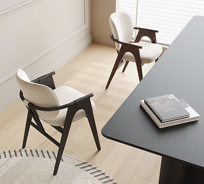 Modern Minimalist Dining Chairs With White Seats And Black Wooden Frames By Light Wooden Floor 3d model