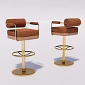Brown Leather Bar Stools With Armrests Gold Base And Modern Design 3d model