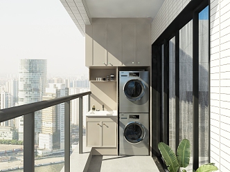 Modern Balcony Laundry Cabinet Washing Machine Laundry Room 3d model