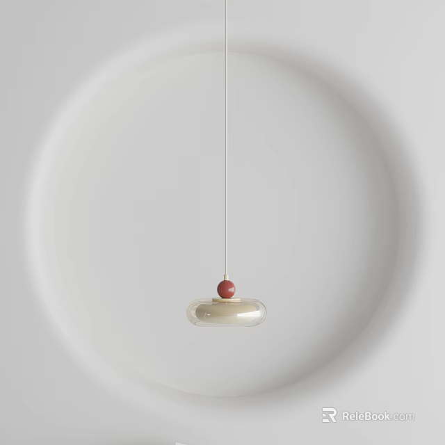 Modern Hanging Pendant Light With Red Ball Accent And White Circular Shade 3d model 