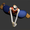 Bald Cartoon Character Wearing Red Top Blue Pants Holding Small Creature With Yellow Shoes