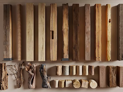 Various Decorative Wooden Columns With Different Natural Wood Textures And Styles 3d model