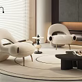 Modern Living Room Interior With Beige Accent Chair Round Rug And Coffee Table
