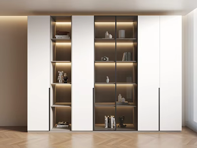 Modern Built in Wine Cabinet With Glass Door Shelves And Interior Lighting 3d model