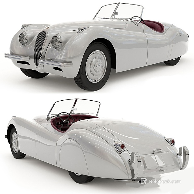 Classic White Convertible Cars Front And Rear Views 3d model 