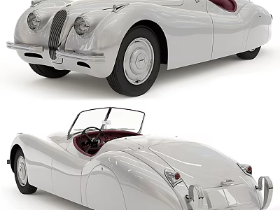 Classic White Convertible Cars Front And Rear Views 3d model