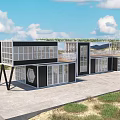 Modern Container Building Design With Glass Windows Green Roof And Open Terrace
