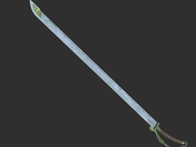 Long Metal Sword With Green Wrapped Hilt On Dark Background 3d model