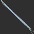 Long Metal Sword With Green Wrapped Hilt On Dark Background