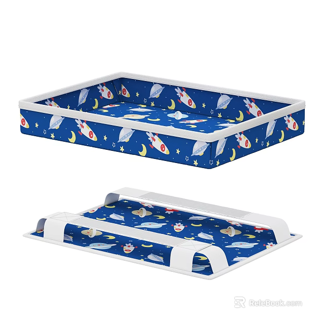 Blue Kids Storage Trays With Rocket Moon Star Pattern For Organizing Items 3d model