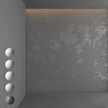 Decorative Spheres On Left Gray Pillar Against Gray Wall In Pink Light Green White
