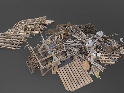Pile of Scrap Materials Featuring Wooden Pallets Metal Fragments and Waste Pieces 3d model