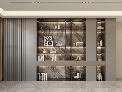 Modern Luxury Bookcase With Marble Backdrop And Open Shelves For Books And Decor 3d model