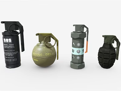 Different Types Of Hand Grenades With Various Colors And Label Designs 3d model