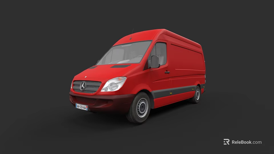 Red Mercedes Commercial Van With Sleek Exterior And Distinctive Front Design 3d model 