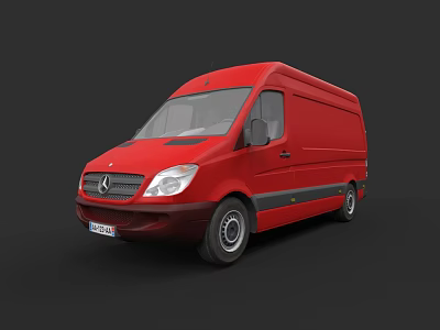Red Mercedes Commercial Van With Sleek Exterior And Distinctive Front Design 3d model