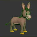 Cute 3D Cartoon Pink Donkey Toy With Big Ears Smiling Face And Yellow Hooves