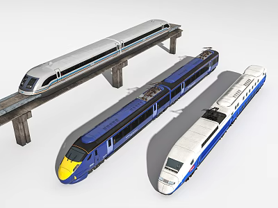 Multiple High Speed Train Designs With Elevated Track And Ground Models 3d model