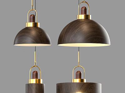 Modern Wooden Dome Shaped Chandeliers With Golden Accents And Minimalist Hanging Design 3d model