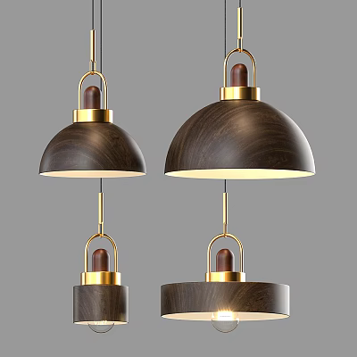 Modern Wooden Dome Shaped Chandeliers With Golden Accents And Minimalist Hanging Design 3d model