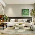 Modern Living Dining Room Interior With White Sofa Coffee Table And Green Plants