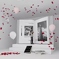 Check in Photo Spot With Open Large Book Display Platform Red Petals And White Balloons