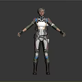 Female Game and Movie Character in Green White Combat Armor 3D Model Design