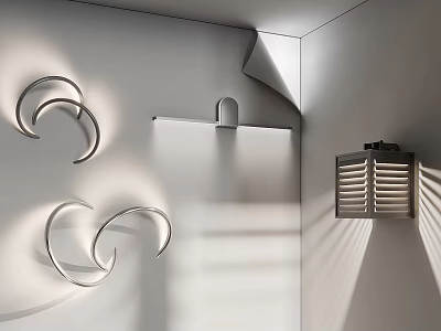 Modern Minimalist Metal Wall Lamps With Curved Shape And Soft Light Projection On White Wall 3d model