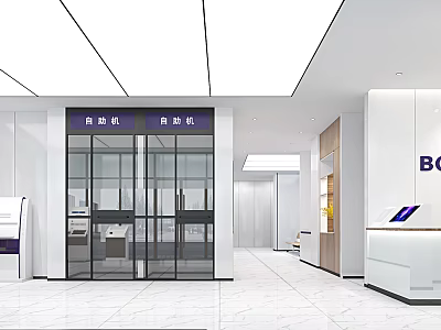 Self-service Bank Interior Design with Self-service Machines Glass Doors and Service Area 3d model
